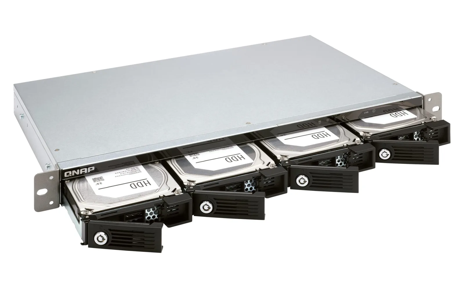 QNAP 4-bay 1U 12" short-depth rackmount 3.5" SATA HDD USB 3.0 type-C hardware RAID external enclosure