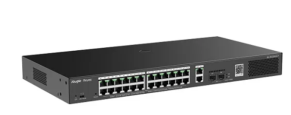 Ruijie 28-Port Gigabit Smart POE Switch, 24 PoE/POE, Gigabit RJ45 Ports with 2 Gigabit RJ45/2 SFP uplink ports,370W PoE power budget, Steel Case