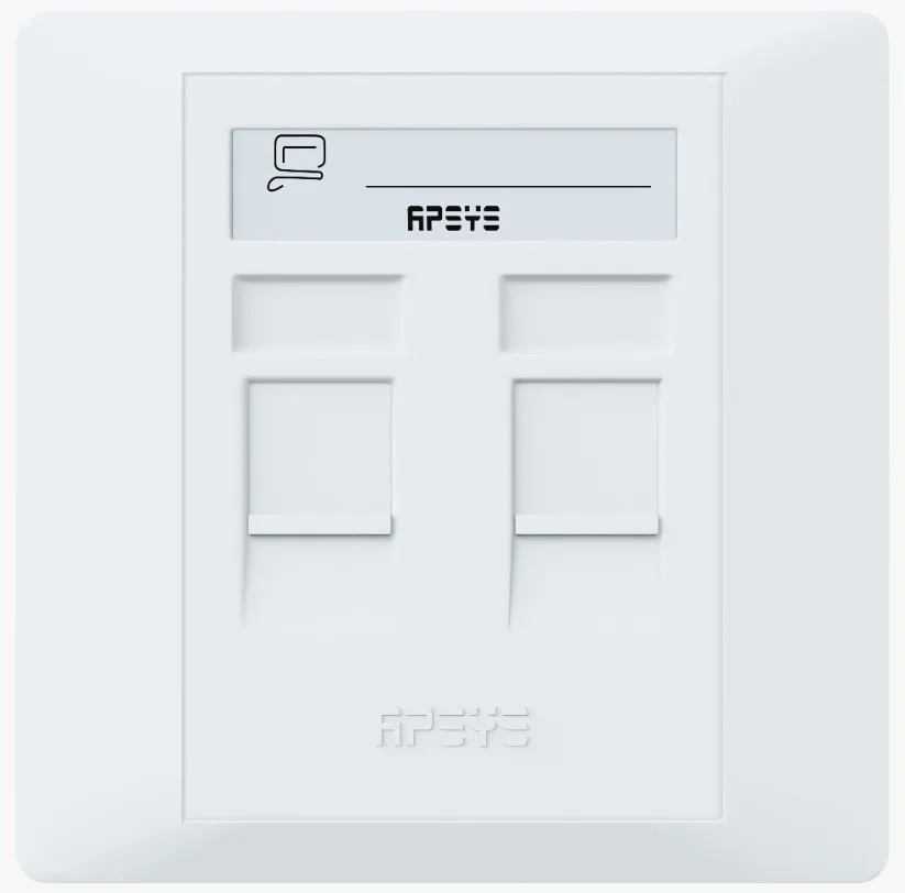Double Port 86x86 RJ45 Face Plate Shuttered APSYS